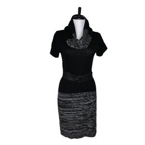 Susan Lawrence | Black, Gray Belted Sweater Dress